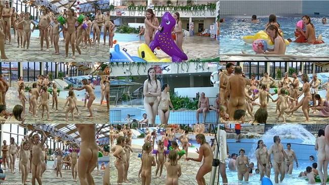 Nudists in the pool together again video